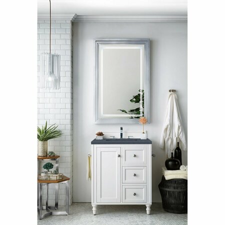 JAMES MARTIN VANITIES Copper Cove Encore 30in Single Vanity, Bright White w/ 3 CM Charcoal Soapstone Quartz Top 301-V30-BW-3CSP